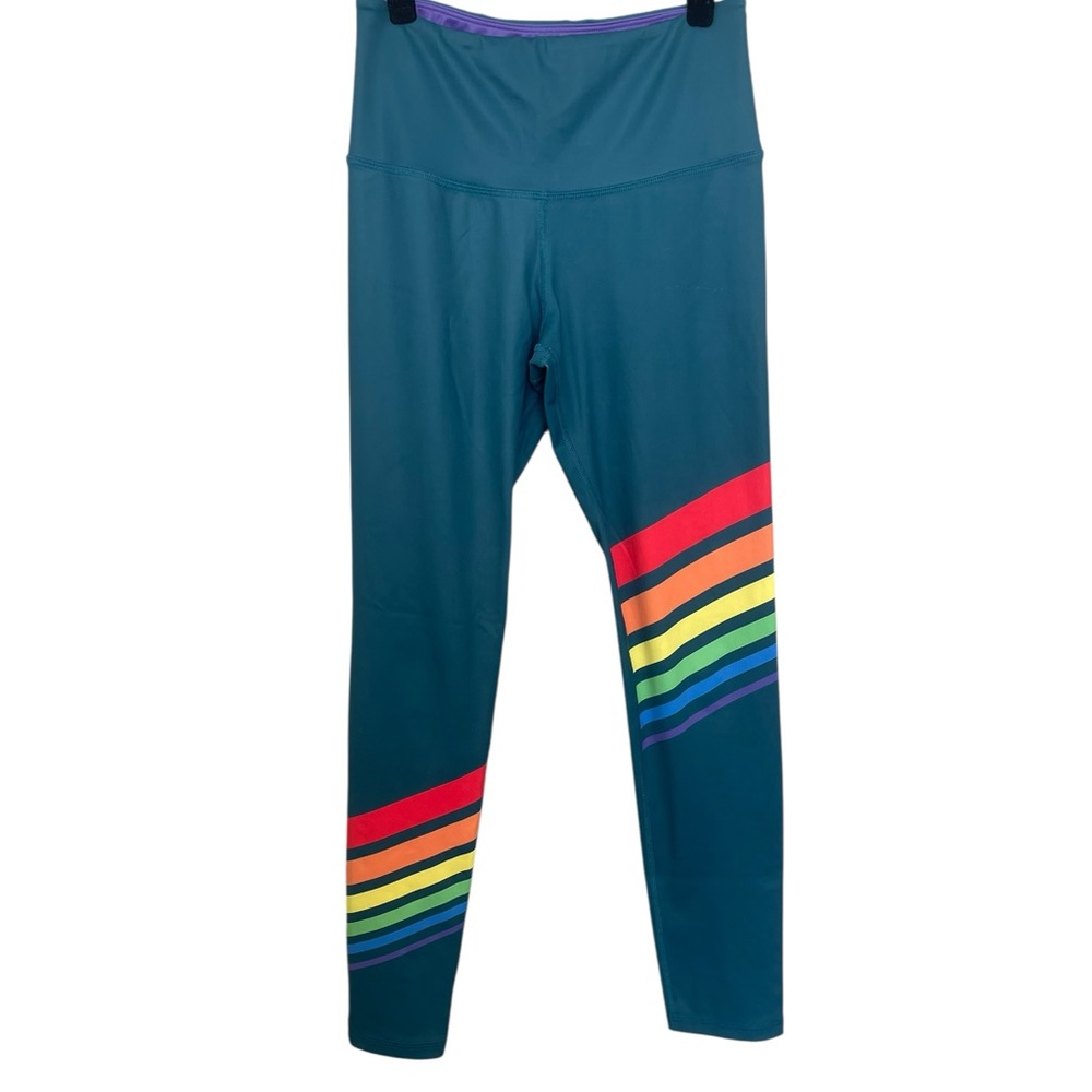 Scout Designs Teal Leggings with Rainbow Stripes